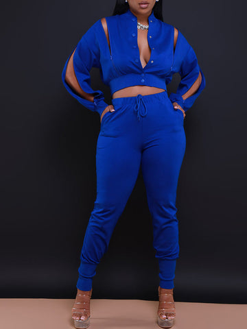 Zipper Crop Jacket Jogger Set