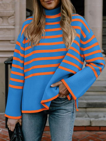 Striped Turtleneck Knit Sweaters