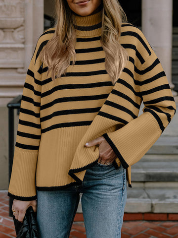 Striped Turtleneck Knit Sweaters