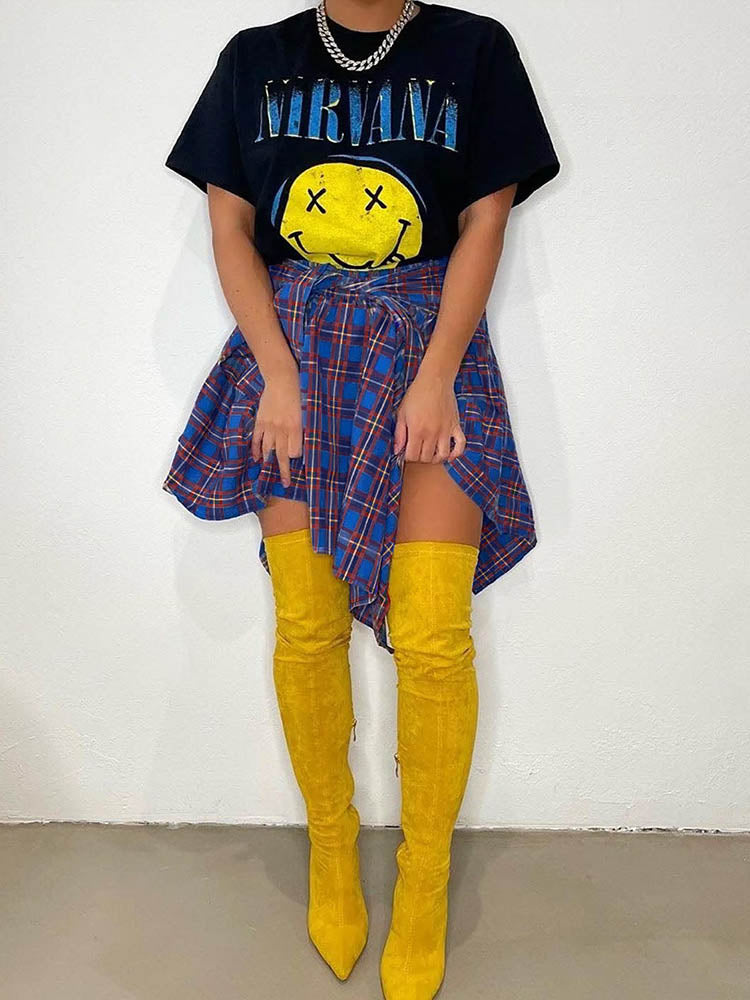 Asymmetric Plaid Midi Skirts