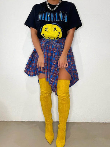 Asymmetric Plaid Midi Skirts