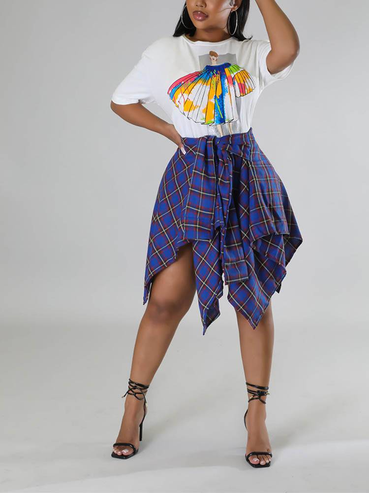 Asymmetric Plaid Midi Skirts