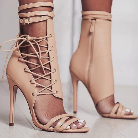 Sexy Open Toe Stiletto Heels With Zipper