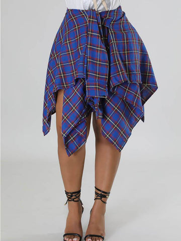 Asymmetric Plaid Midi Skirts