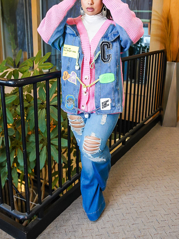 Button Denim Knit Cardigans