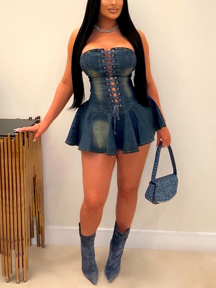 Denim Corset Lace-Up Dresses