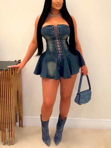Denim Corset Lace-Up Dresses