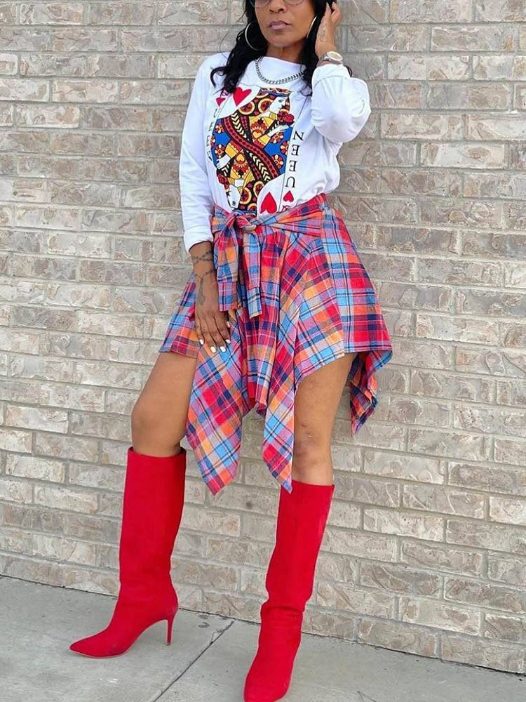Asymmetric Plaid Midi Skirts