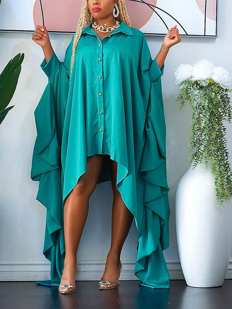 Batwing Sleeve Asymmetrical Shirt Dresses