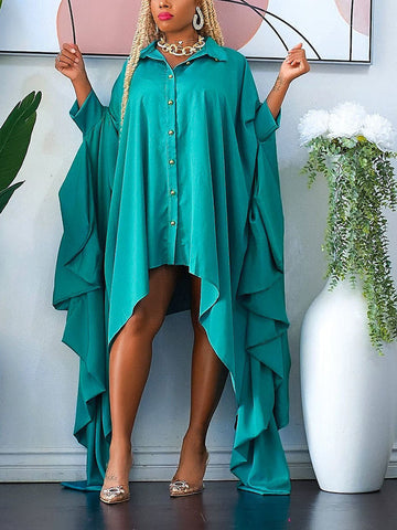 Batwing Sleeve Asymmetrical Shirt Dresses