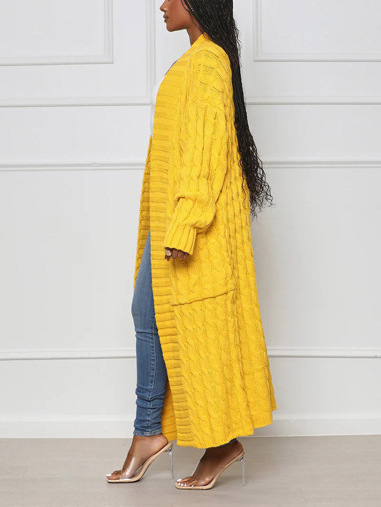 Knitted Solid Pocket Sweater Cardigans
