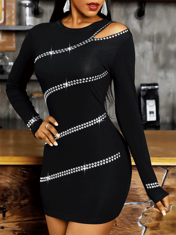 Rhinestones Cut Out Mini Dresses
