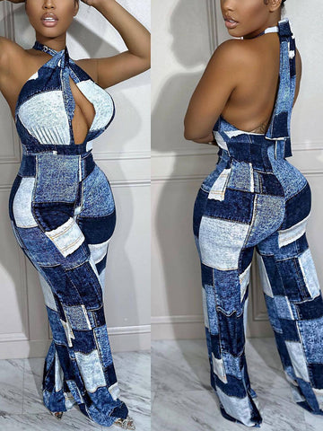 Halter Color Block Jumpsuits