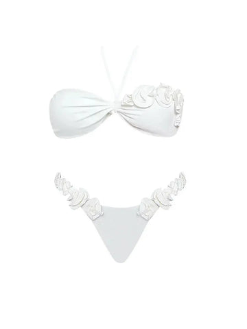 Halter Solid Color Floral Embellished Swimsuit