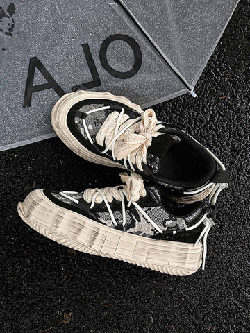 Double Laces Platform Canvas Sneakers