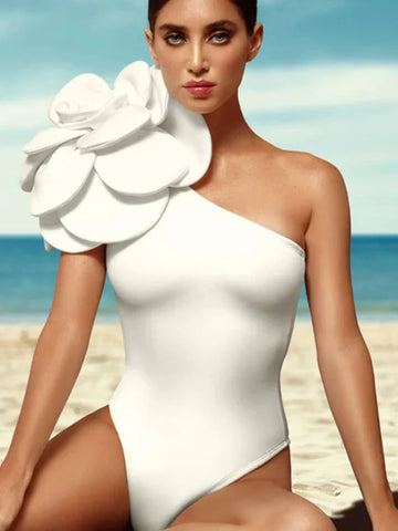 3D Floral Solid Color Swimsuit