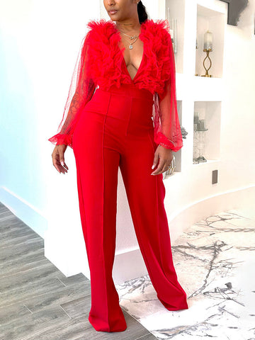 Mesh V Neck Jumpsuits