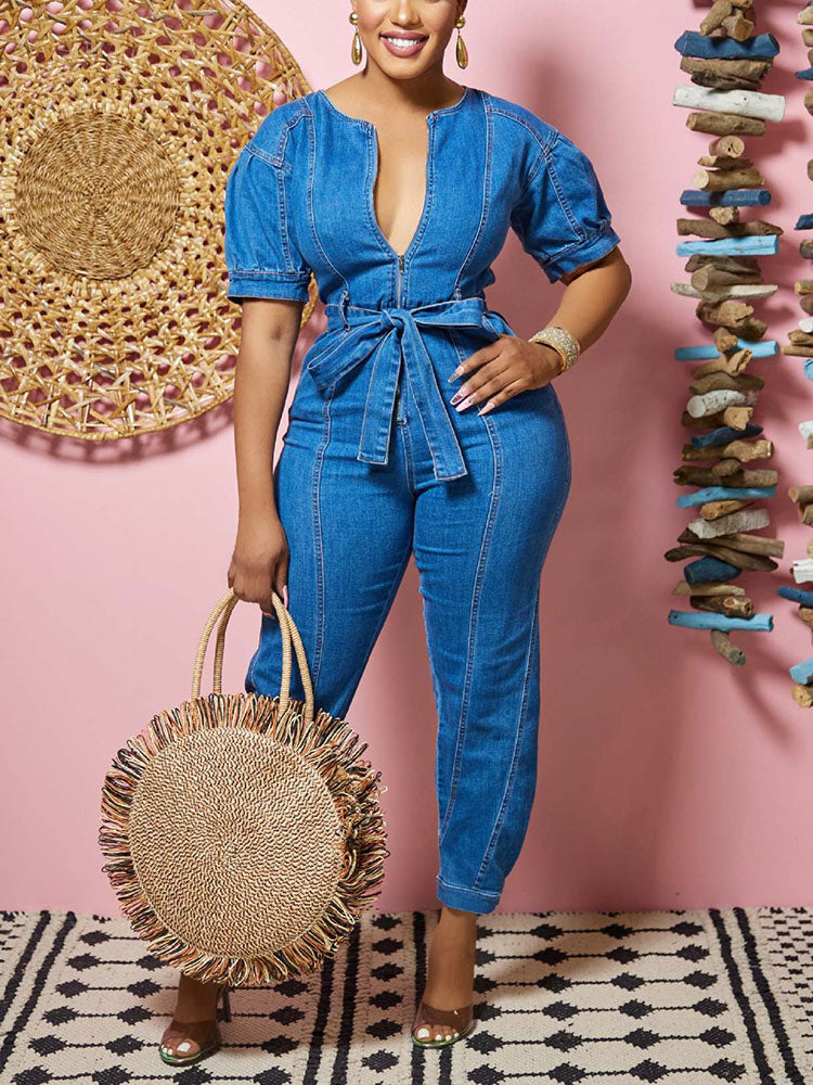 Denim Zipper Jumpsuits