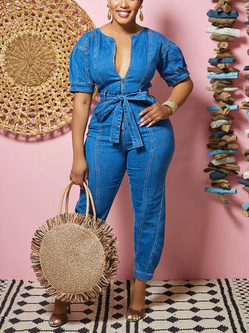 Denim Zipper Jumpsuits