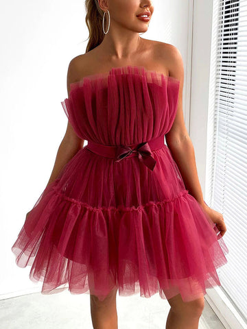 Bow Decor Layered Tulle Cocktail Dresses