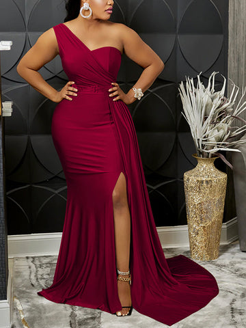 One Shoulder Solid Color Party Dresses