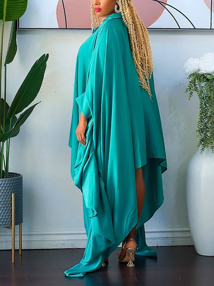 Batwing Sleeve Asymmetrical Shirt Dresses