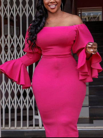 Ruffle Trim Sleeve Off Shoulder Dresses