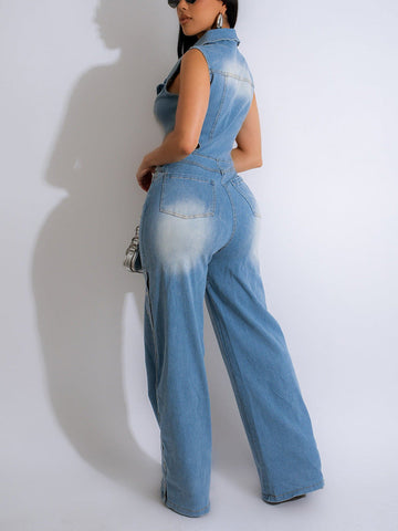 Snap It Out Wide Denim Jumpsuits