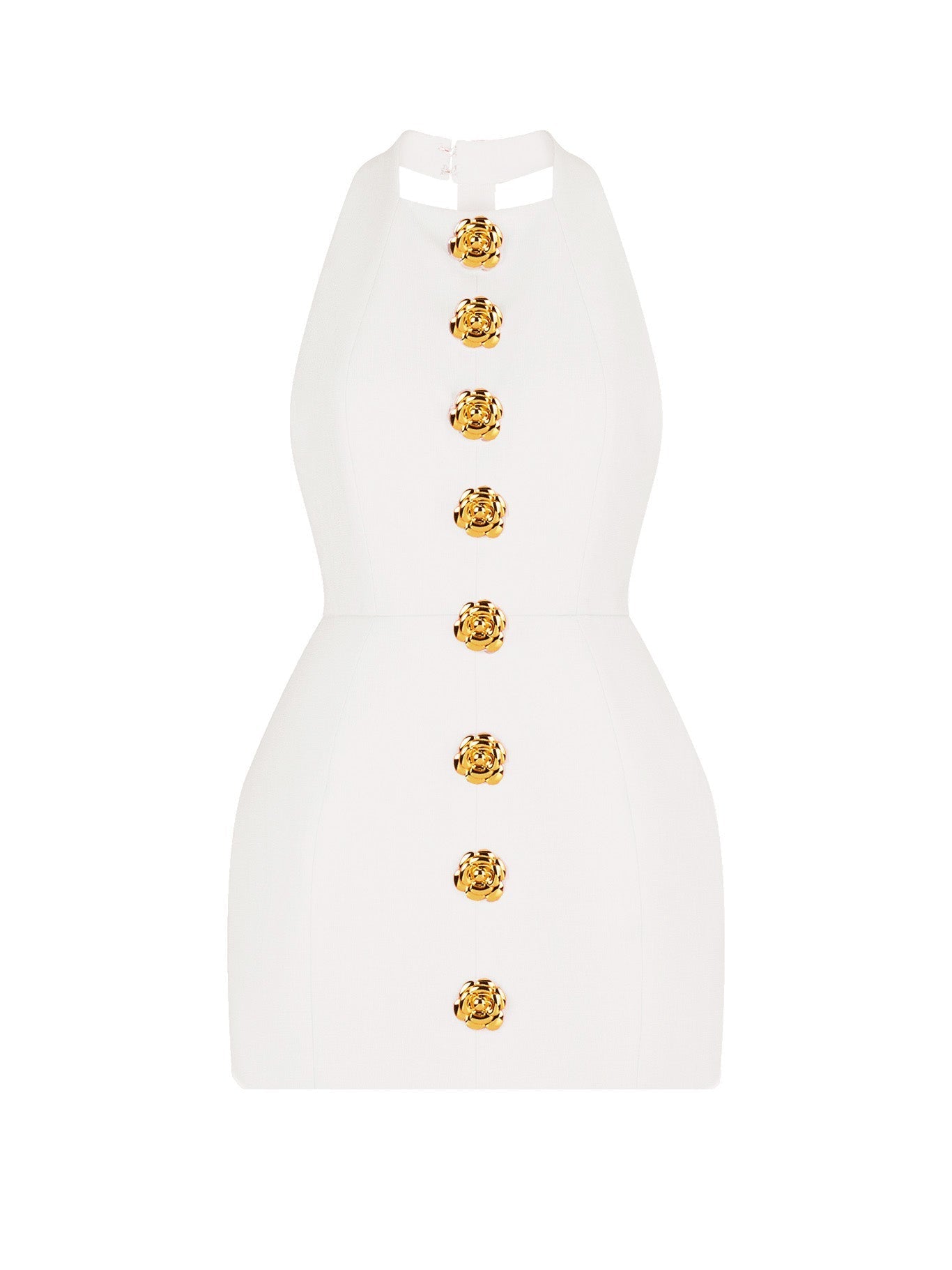 Halter Gold Button Mini Dresses
