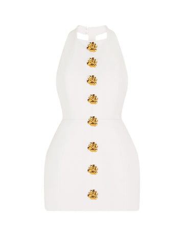 Halter Gold Button Mini Dresses