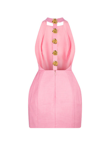 Halter Gold Button Mini Dresses