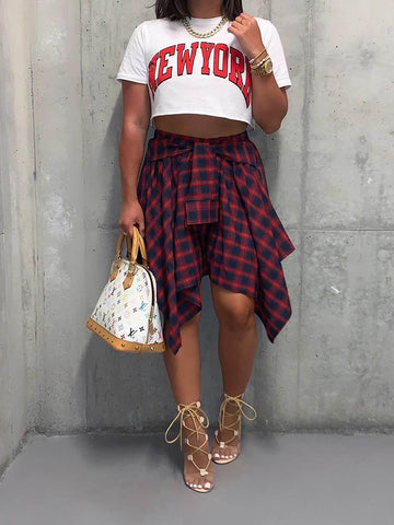 Asymmetric Plaid Midi Skirts