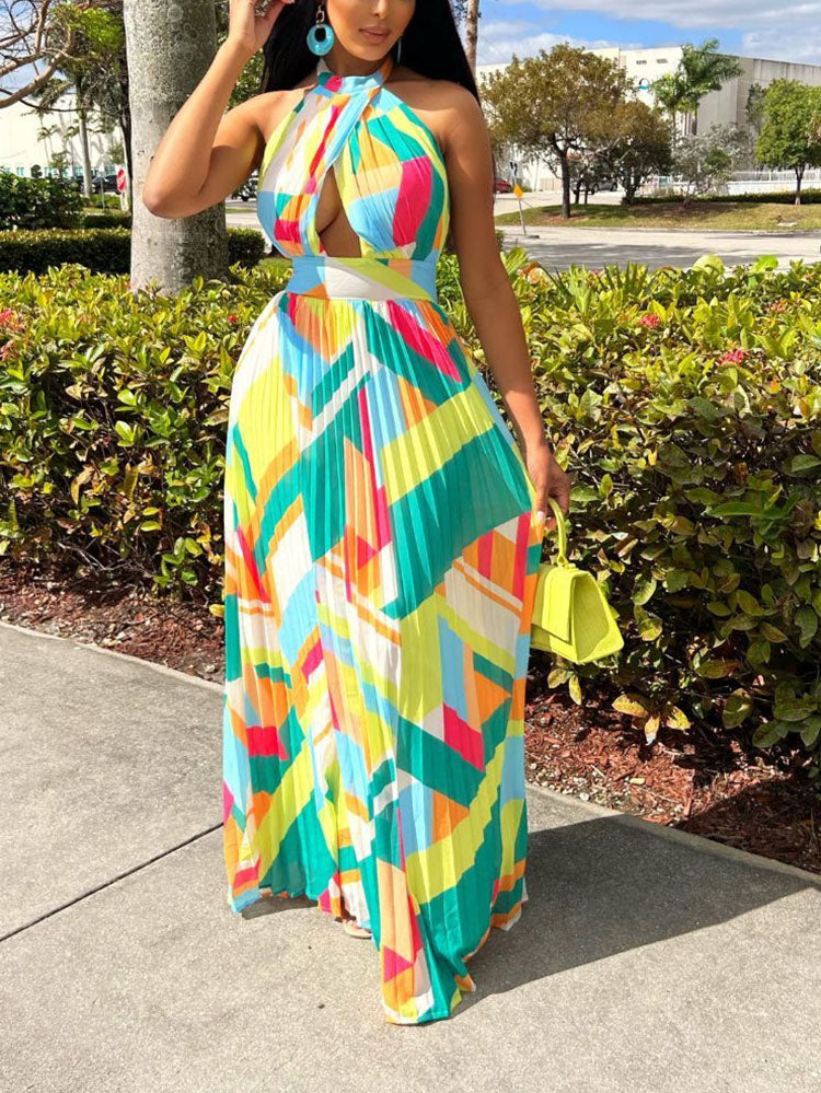 Halter Pleated Maxi Dresses