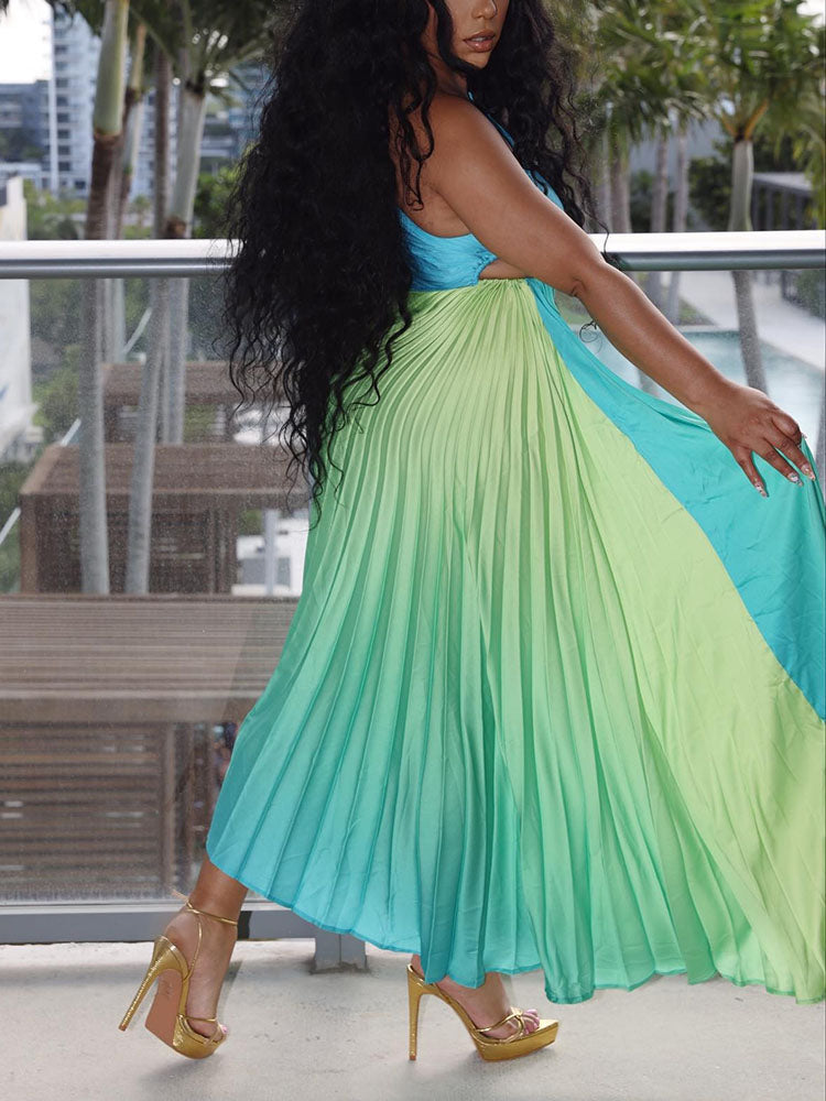 Ombre One Shoulder Pleated Dresses