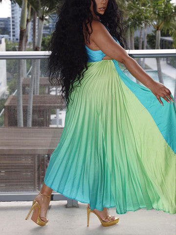 Ombre One Shoulder Pleated Dresses