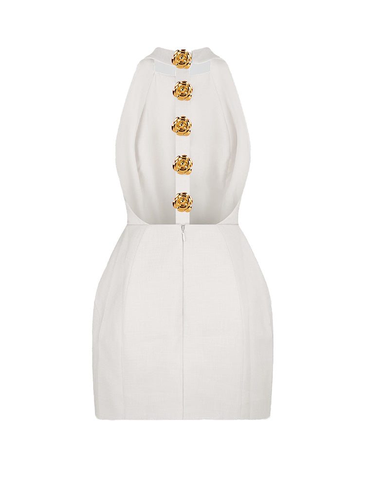 Halter Gold Button Mini Dresses