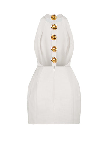 Halter Gold Button Mini Dresses