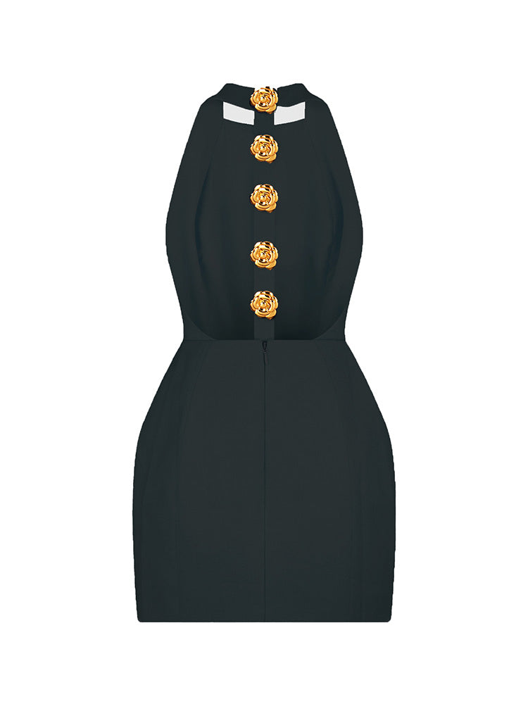 Halter Gold Button Mini Dresses