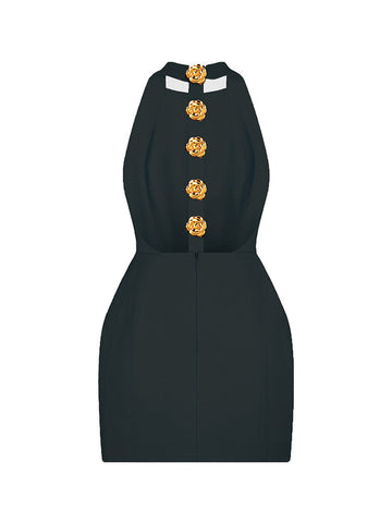 Halter Gold Button Mini Dresses