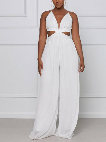Straps V-Neck Cut Out Jumpsuits