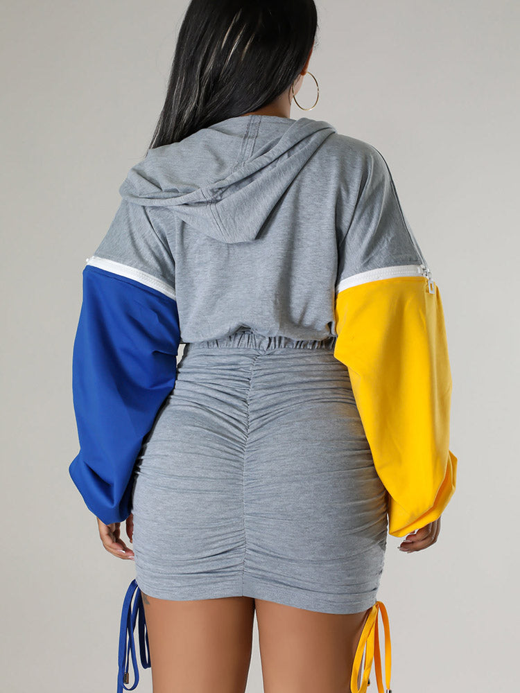 Hoodie Color Block Ruched Dresses
