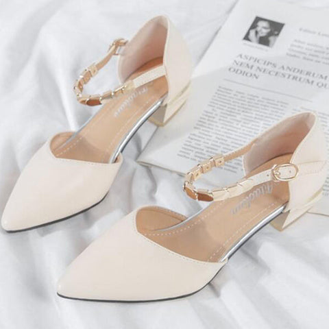 Ankle Buckle Low Heels Pointed Toe Shoes