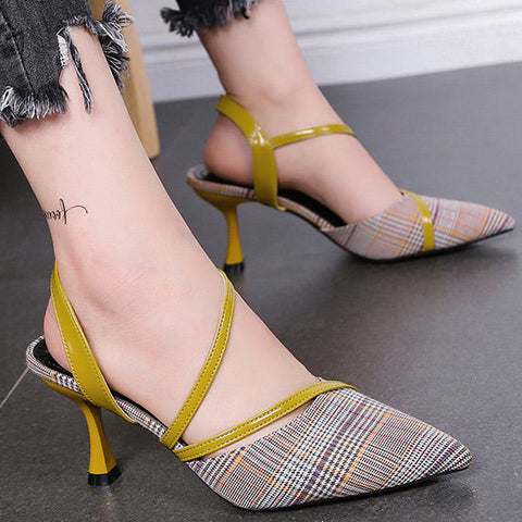 Plaid Striped Pointed Toe Stiletto Heel Pumps