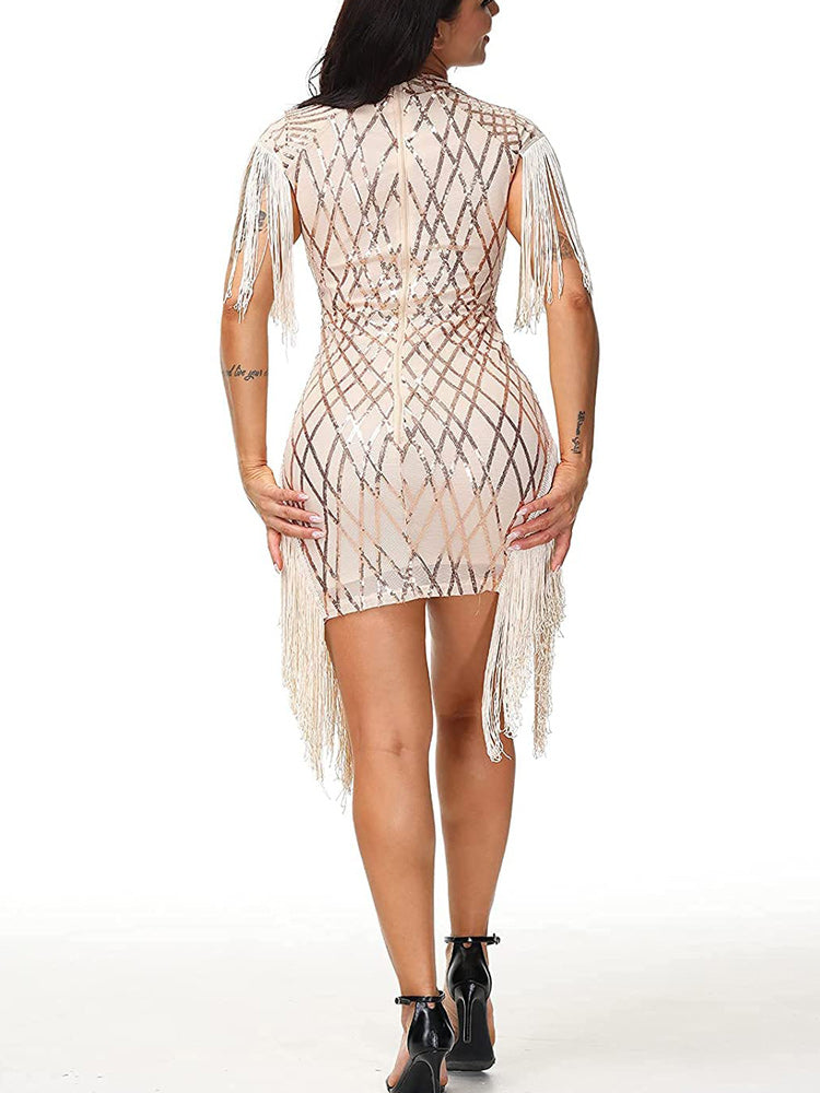 Sequins Tassels Mesh Patchwork Dresses