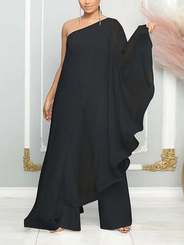 One Shoulder Ruffle Flowy Jumpsuits