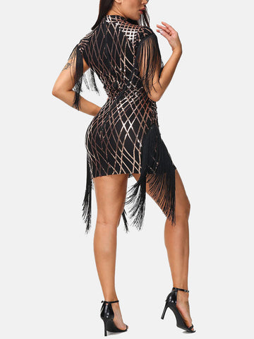 Sequins Tassels Mesh Patchwork Dresses