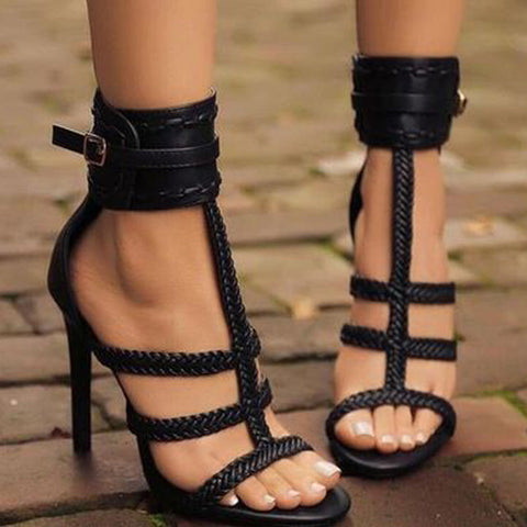 Black PU Gladiator Shoes Platform Sandals