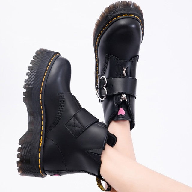 Black Platform Combat Boots With Buckle