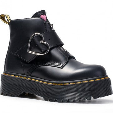 Black Platform Combat Boots With Buckle