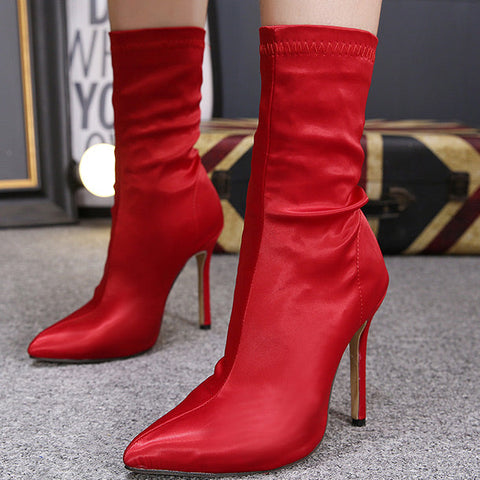 Black Pointed Toe High Stiletto Heels Boots